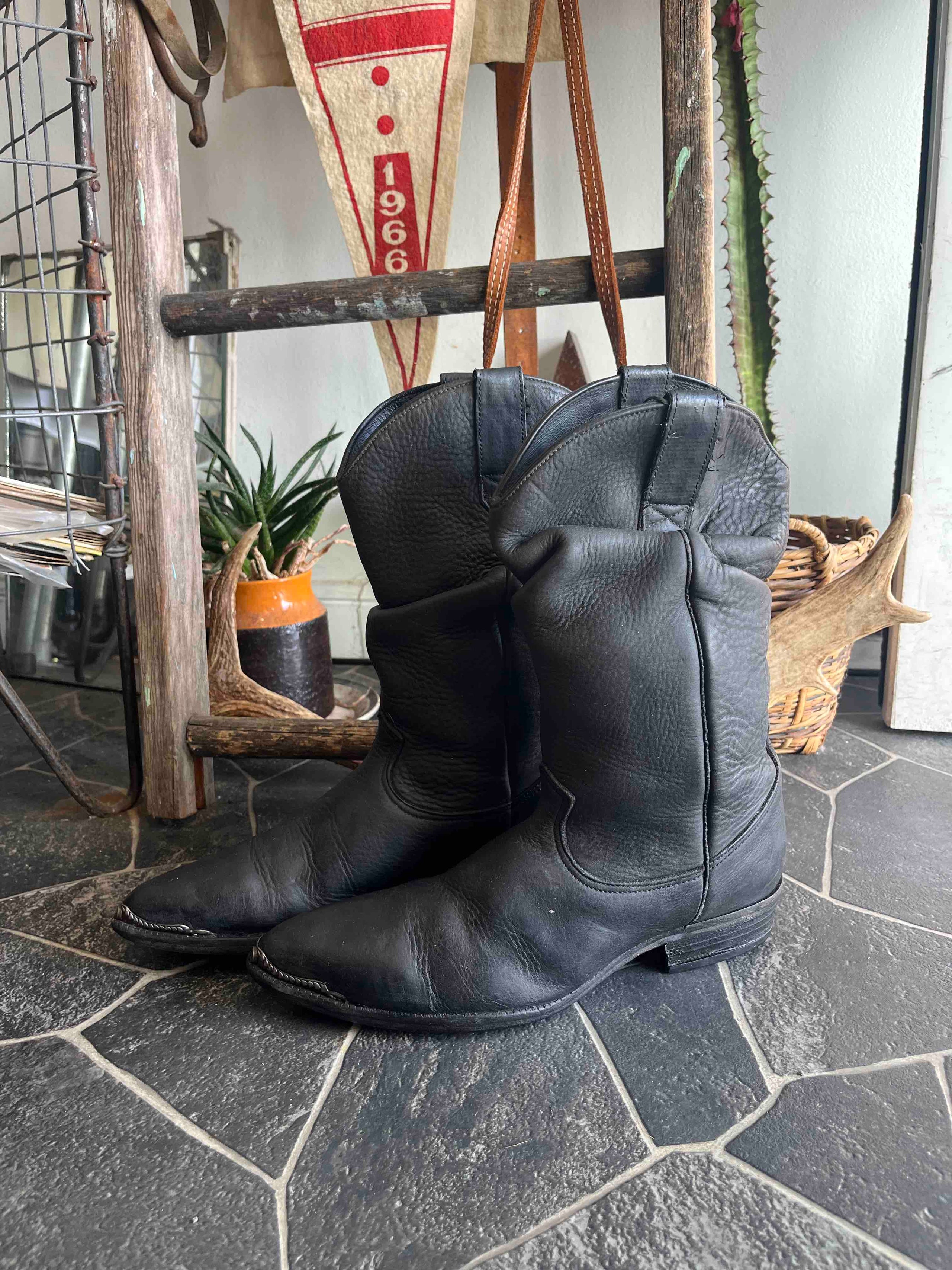 Silver Tip Black Slouch Cowboy Boots W8