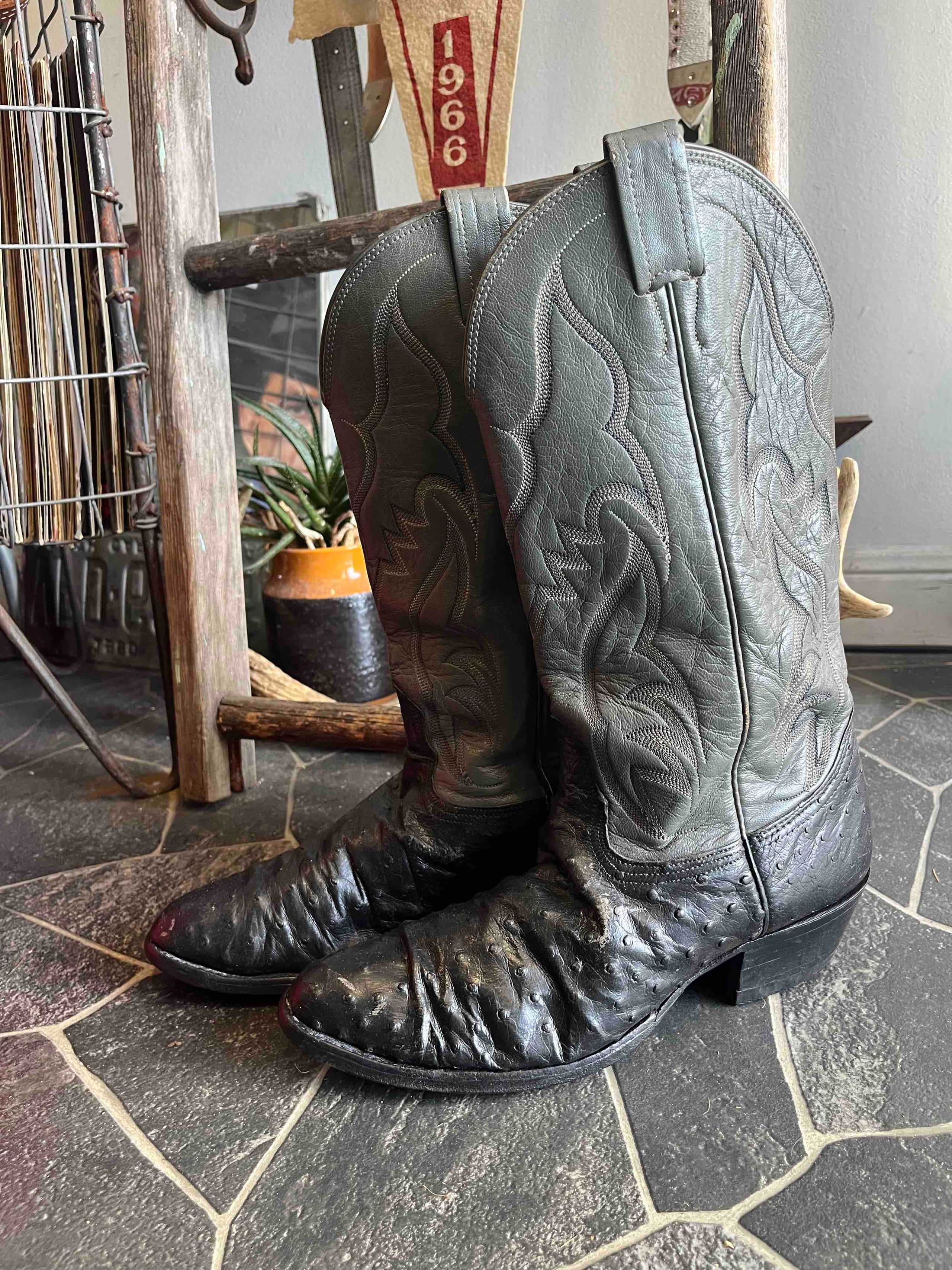 Nocona Black Grey Ostrich Cowboy Boots W10 M8